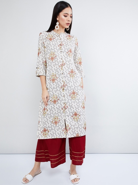

max Women Off-White Printed Straight Kurta