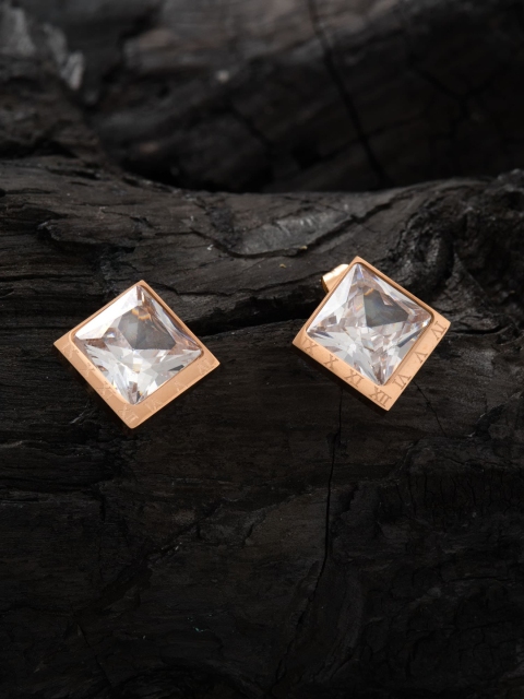 

E2O Gold-Plated Copper-Toned & White CZ Square Studs