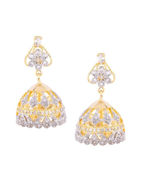 

Voylla Gold-Toned Cubic Zirconia Studded Dome Shaped Jhumkas