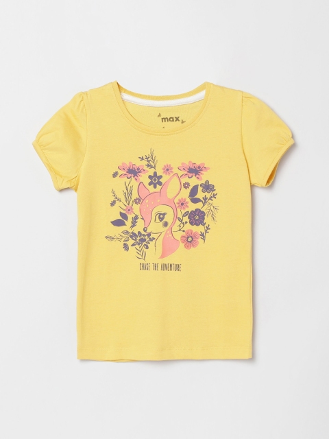 

max Girls Yellow Printed Round Neck Pure Cotton T-shirt