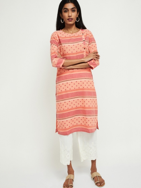 

max Women Orange Printed Straight Kurta