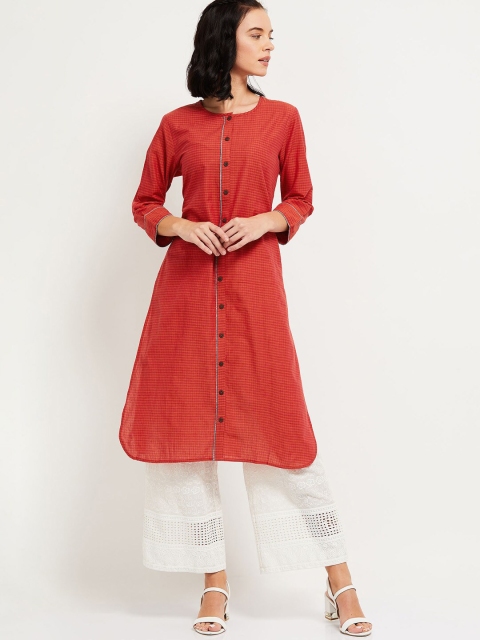 

max Women Coral Checked A-Line Kurta