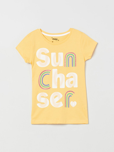 

max Girls Yellow Printed Round Neck T-shirt