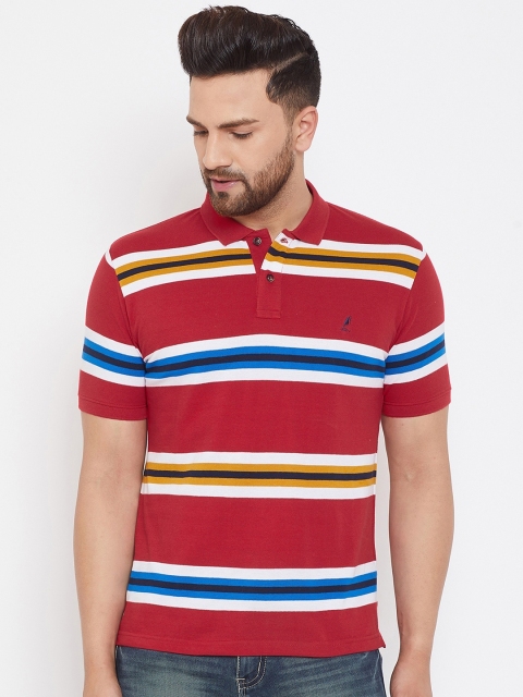

HARBORNBAY Men Red Striped Polo Collar T-shirt