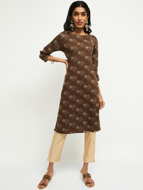 

max Women Brown Printed Straight Kurta