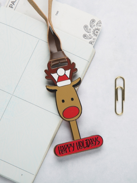 

Bigsmall Elf-Shaped Happy Holidays Metallic Luggage Tags, Brown