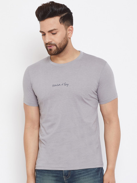 

HARBORNBAY Men Grey Printed Round Neck T-shirt