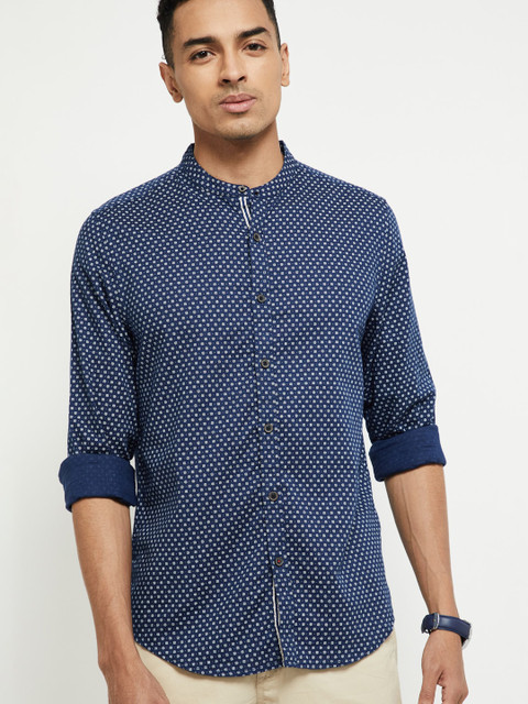 

max Men Navy Blue Slim Fit Printed Casual Shirt