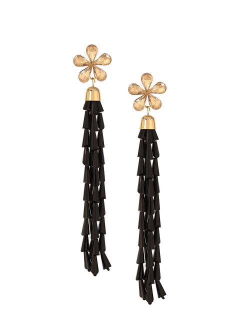 

Mali Fionna Black & Gold-Toned Floral Drop Earrings