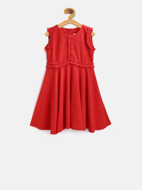 

Cherry Crumble Girls Red Solid Fit and Flare Dress