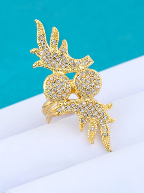 

Voylla Gold-Plated & White CZ-Studded Finger Ring
