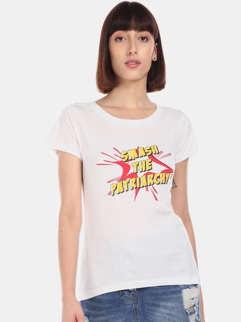 

Sugr Women Off-White Printed Round Neck T-shirt