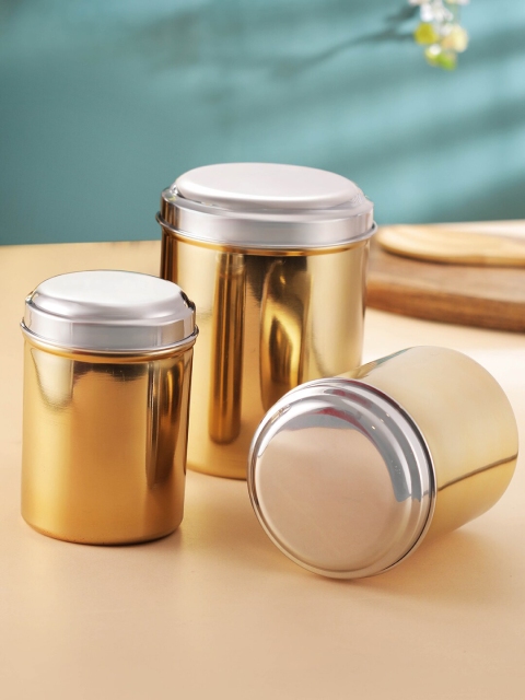 

Jensons Set of 3 Gold Toned & Silver Toned Stainless Steel Canister Storage Set