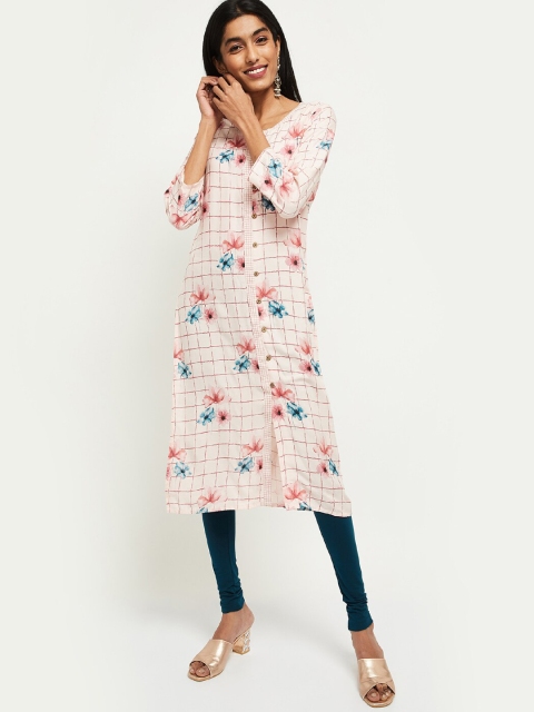 

max Women Pink Printed Straight Kurta