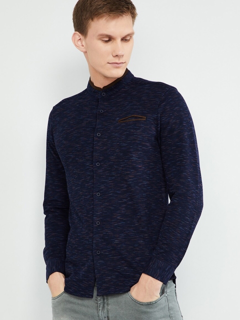 

max Men Navy Blue Slim Fit Printed Casual Shirt