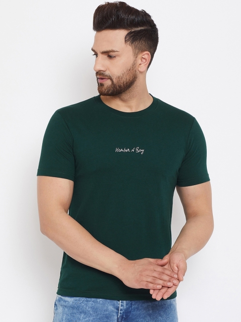 

HARBORNBAY Men Green Solid Round Neck T-shirt
