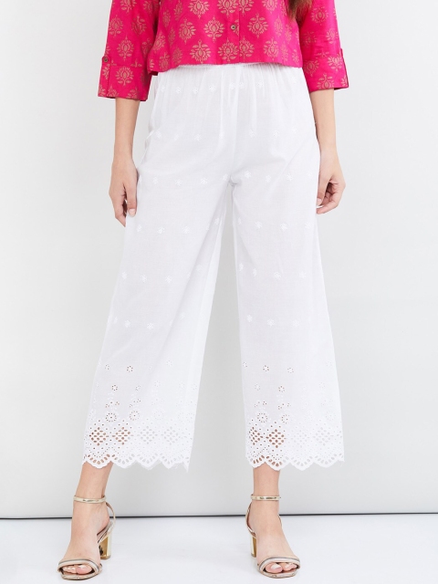 

max Women White Regular Fit Embroidered Parallel Trousers