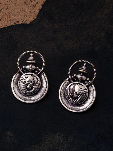 

Studio Voylla Silver-Plated Circular Drop Earrings