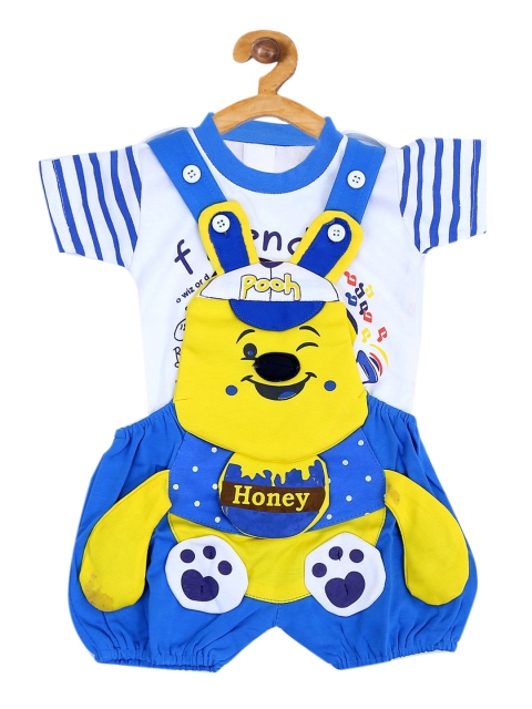 

ICABLE Infant Kids Blue & White Printed T-Shirt With Dungaree