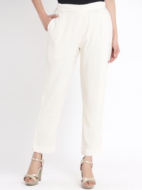 

Juniper Women Cream-Coloured Slim Fit Solid Regular Trousers