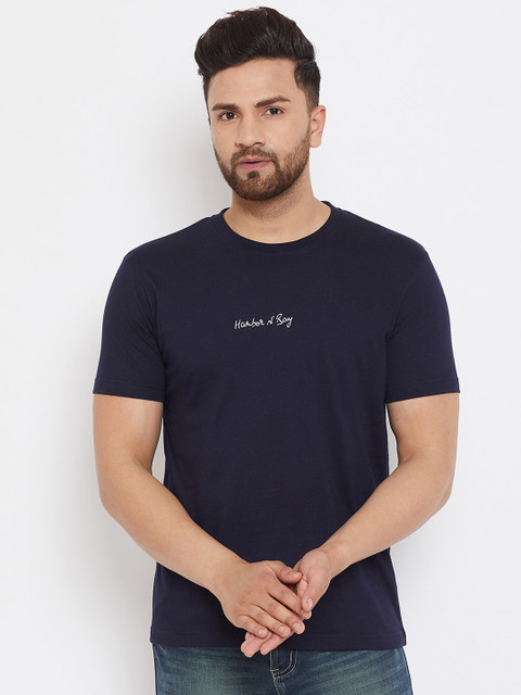 

HARBORNBAY Men Navy Blue Printed Round Neck T-shirt