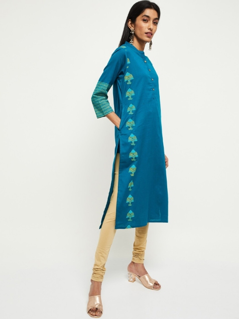 

max Women Teal Blue Solid Straight Kurta
