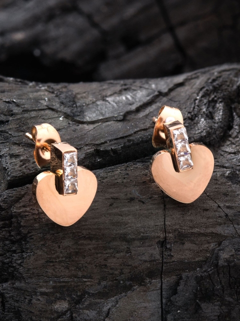 

E2O Gold-Toned & White Heart Shaped Studs