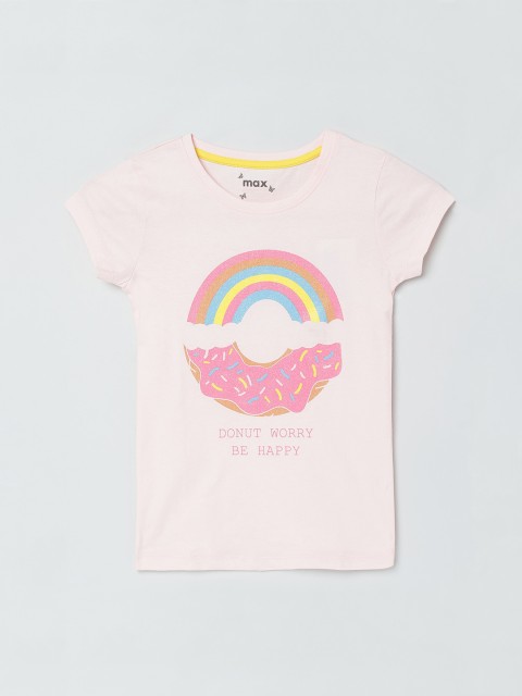 

max Girls Baby Pink Printed Round Neck T-shirt