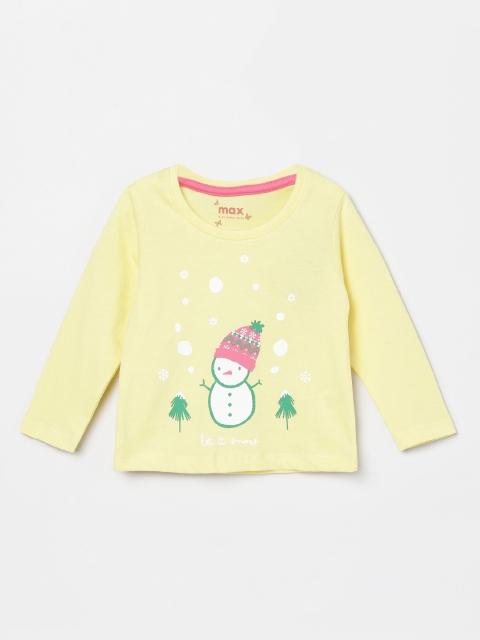 

max Girls Yellow Printed Round Neck T-shirt