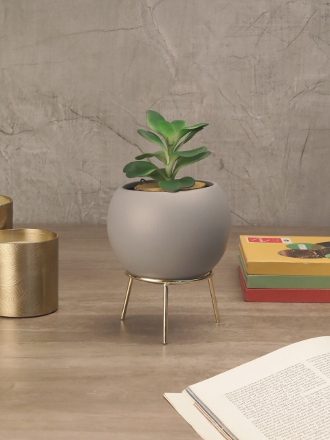

OddCroft Grey & Gold-Toned Solid Ceramic Cauldron Planter With Stand