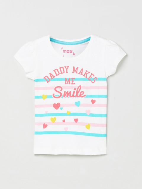 

max Girls Off-White Printed Round Neck Pure Cotton T-shirt