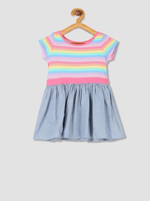 

The Childrens Place Girls Multicoloured Striped Fit and Flare Dress, Multi