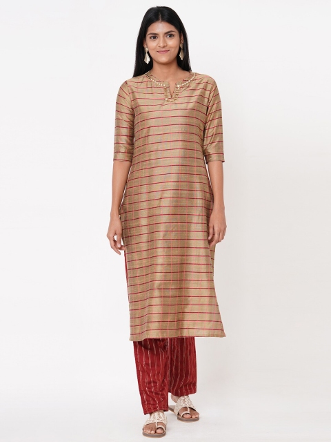 

FASHOR Women Brown Striped A-Line Kurta