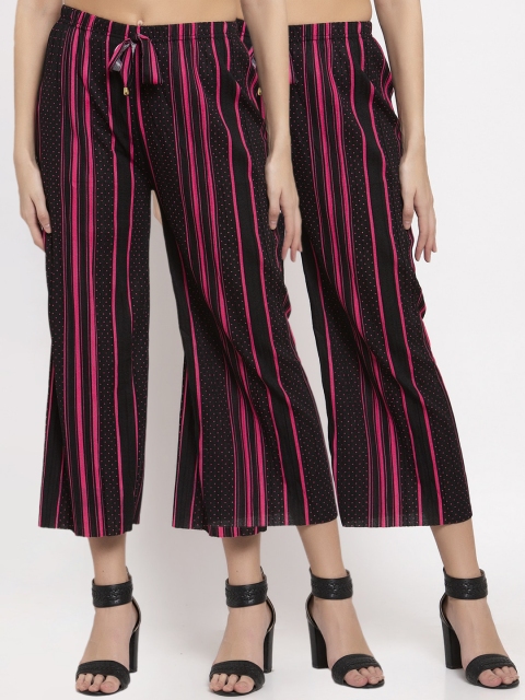 

KLOTTHE Women Pack Of 2 Pink & Black Striped Wide Leg Palazzos