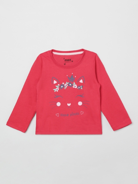 

max Girls Red Printed Round Neck T-shirt