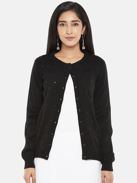 

RANGMANCH BY PANTALOONS Women Black Embroidered Cardigan