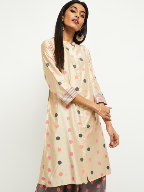 

max Women Beige & Black Printed A-Line Kurta