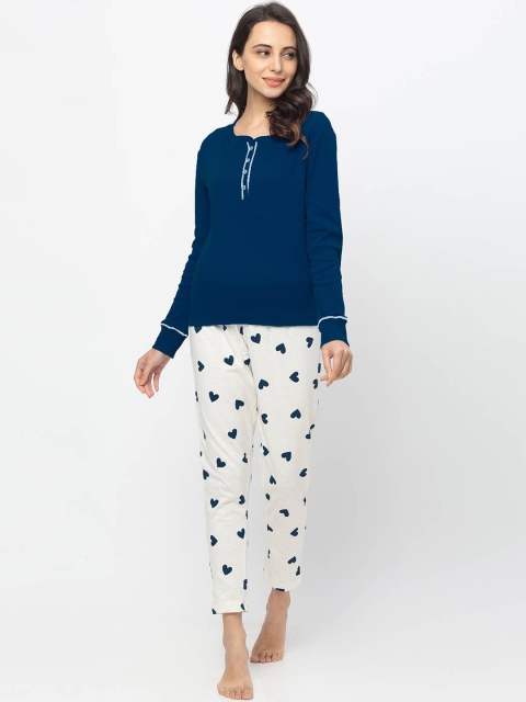 

Nick&Jess Women Navy Blue & White Night Suit