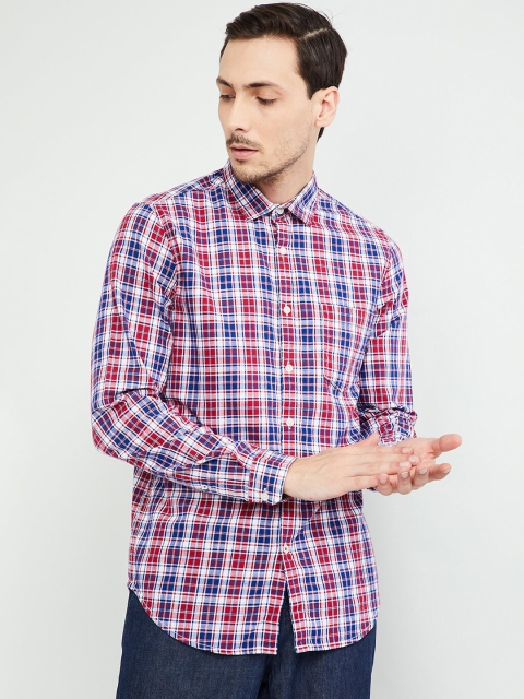 

max Men Red & Blue Slim Fit Checked Casual Shirt