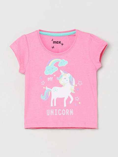 

max Girls Pink Printed Round Neck T-shirt