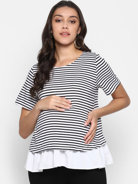 

Momsoon Maternity Women White & Black Striped Top