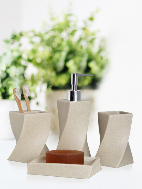 

Shresmo Beige Set of 4 Textured Bath Accessories