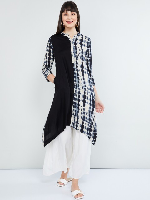 

max Women Off White & Black Dyed A-line Kurta