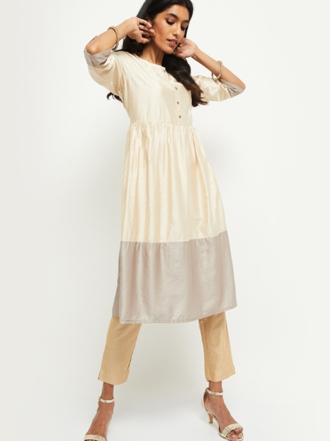 

max Women Beige & Grey Colourblocked Anarkali Kurta