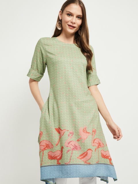 

max Women Green Printed A-Line Kurta