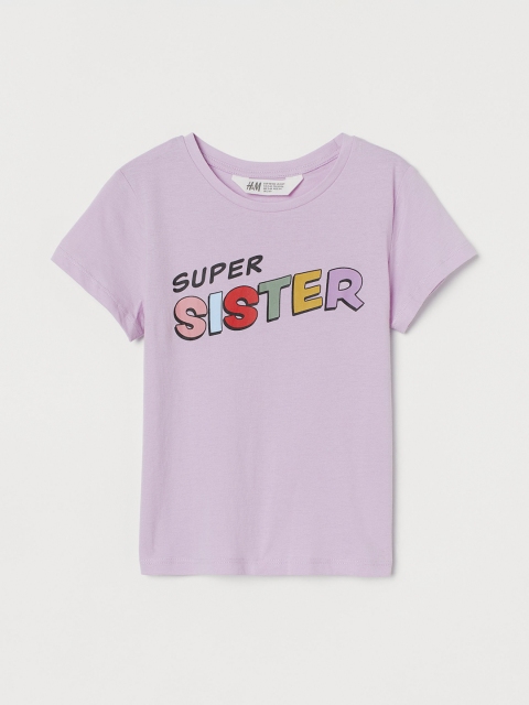 

H&M Girls Lavender & Black Printed Cotton Jersey Sibling Top