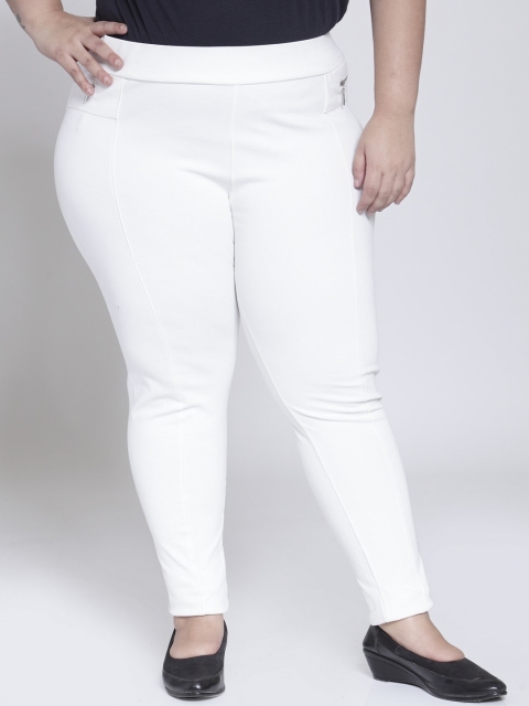 

plusS Women White Solid Slim Fit Jeggings