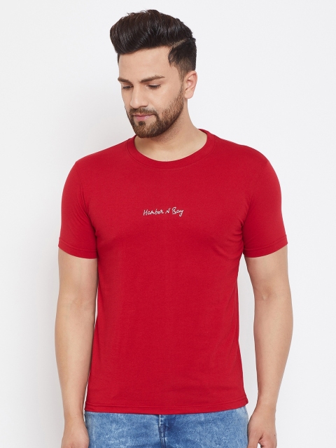 

HARBORNBAY Men Red Printed Round Neck T-shirt