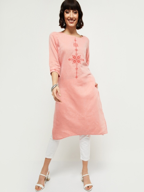 

max Women Pink Embroidered A-Line Kurta