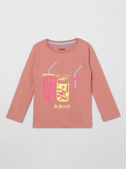

max Girls Pink Printed Round Neck T-shirt